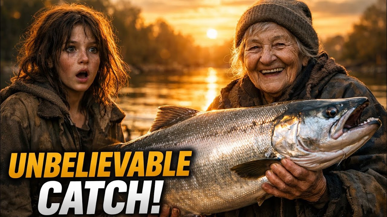 From Hunger to Hope😢Old Woman Catches Massive Fish for Homeless Girl