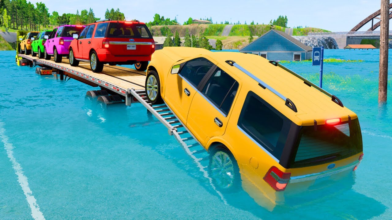 TRANSPORTING PIXAR CARS & FRUITS WITH COLORED & JOHN DEERE vs CLAAS vs TRACTORS - BeamNG.drive #983