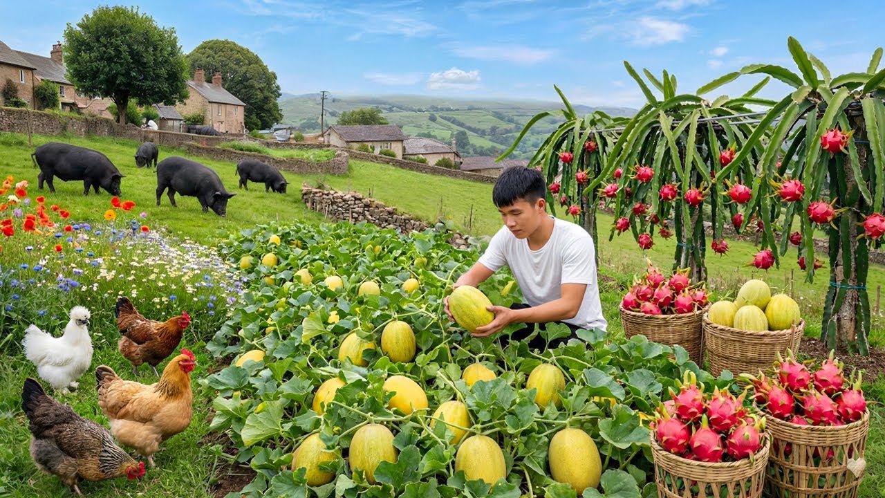 TIMELAPSE -- Harvesting Melons and Tropical Fruits, Going to the Market for Sale