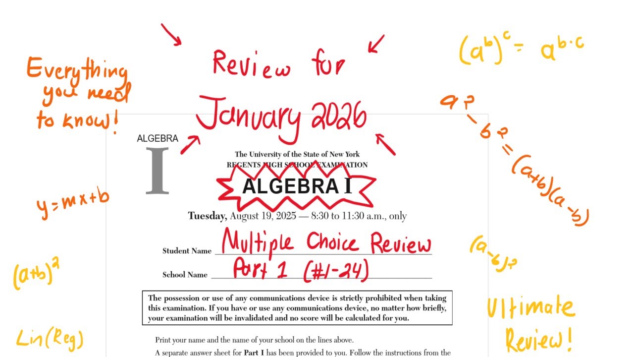 [NEW!] August 2025 Algebra 1 Regents Review (Part 1 #1-24)