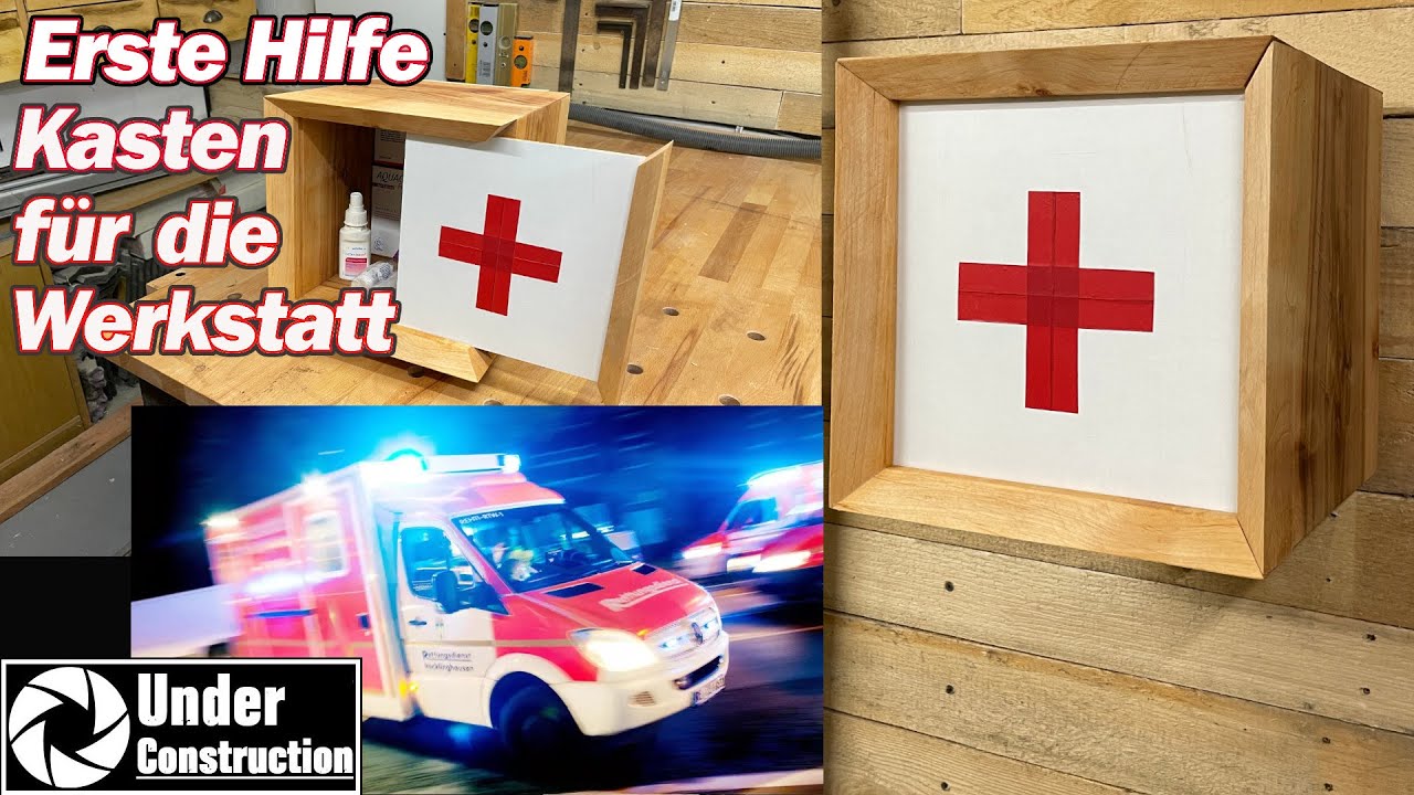 Erste Hilfe Kasten First Aid Box für die Werkstatt aus Echtholz