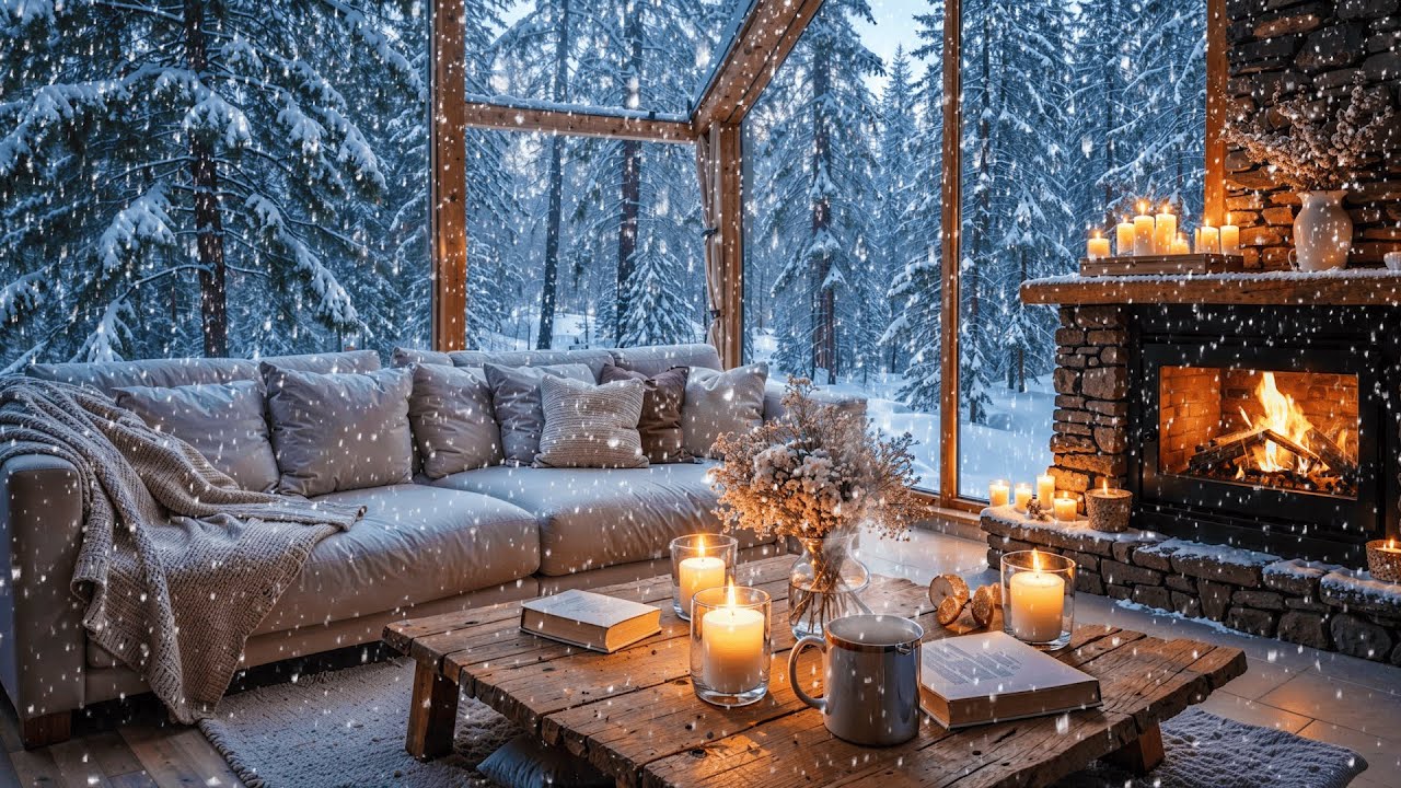 🎼 Winter Piano Music 🌨️ Snowfall Ambience 🔥 Fireplace Sounds for Relax, Study & Sleep