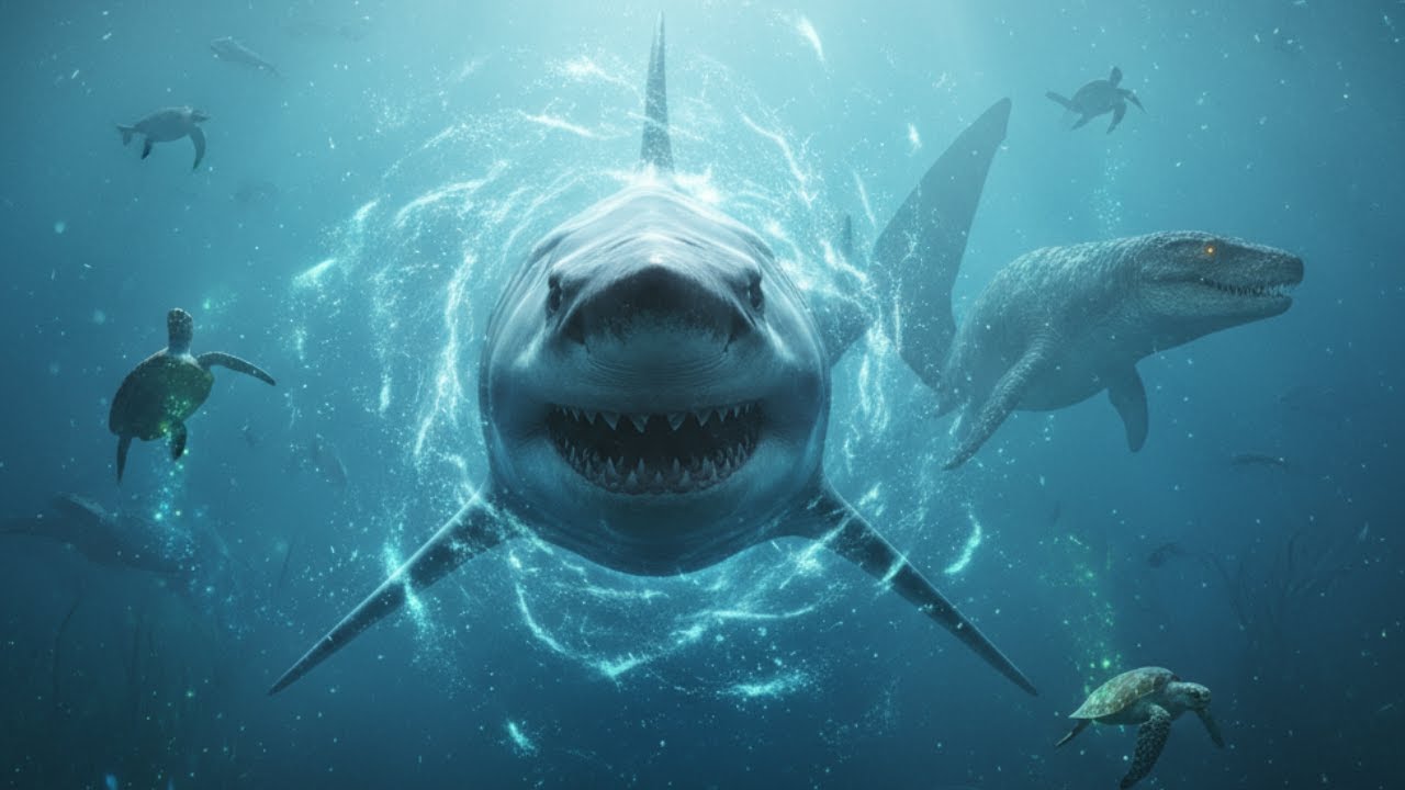 How 70 Million Years Ago Megalodon vs. Mosasaurus Clash in Bioluminescent Fog