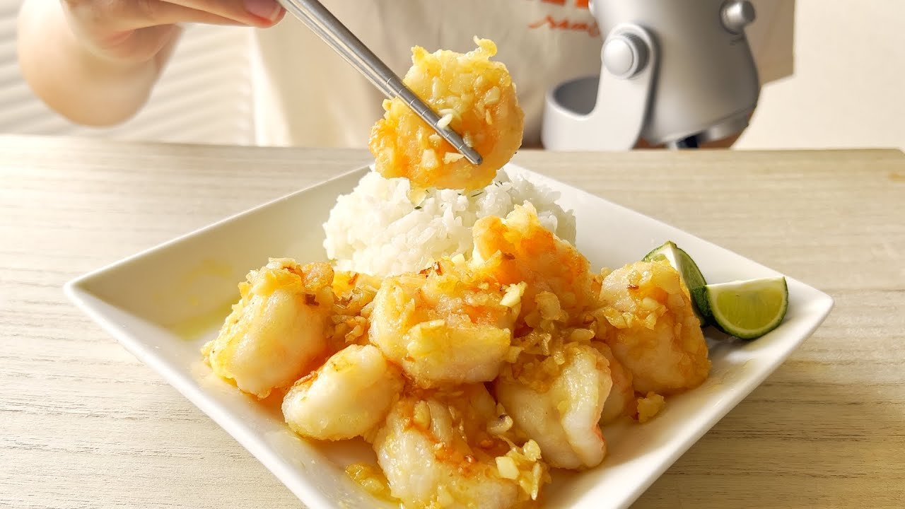 ASMR ニンニク8片！本場ガーリックシュリンプ🦐🧄✨