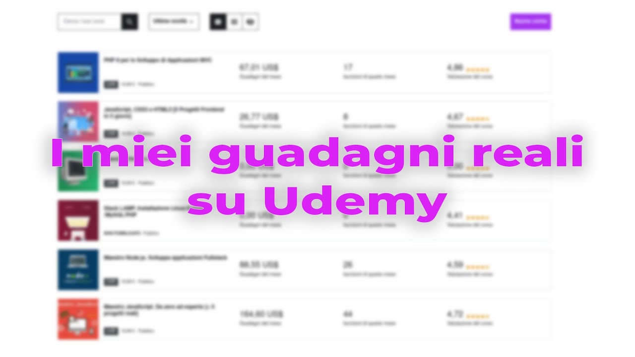 I miei guadagni su udemy. Vi mostro il pannello insegnanti