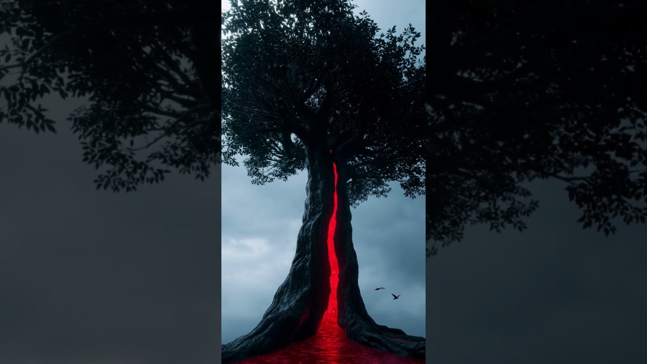 A glowing red sap flows from the tree&rsquo;s core