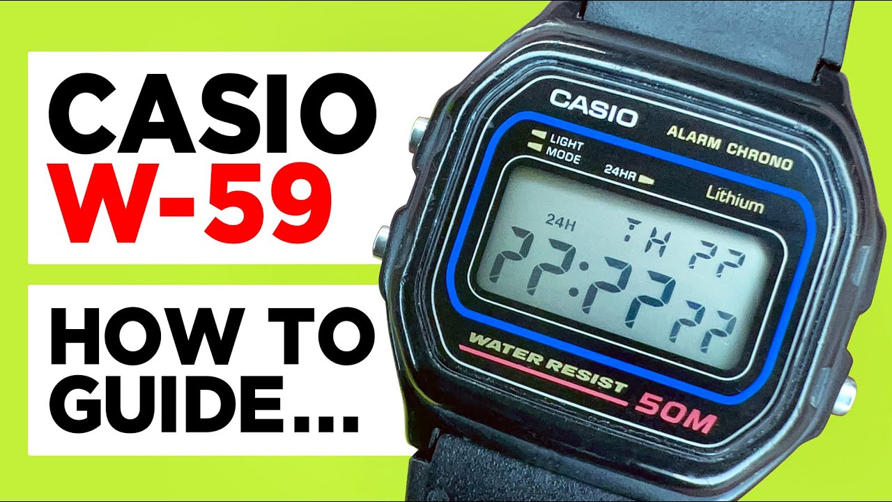 #CASIO W-59 - HOW TO SET the Time, Date, Daily Alarm plus Hourly Signal and Operate the Stopwatch