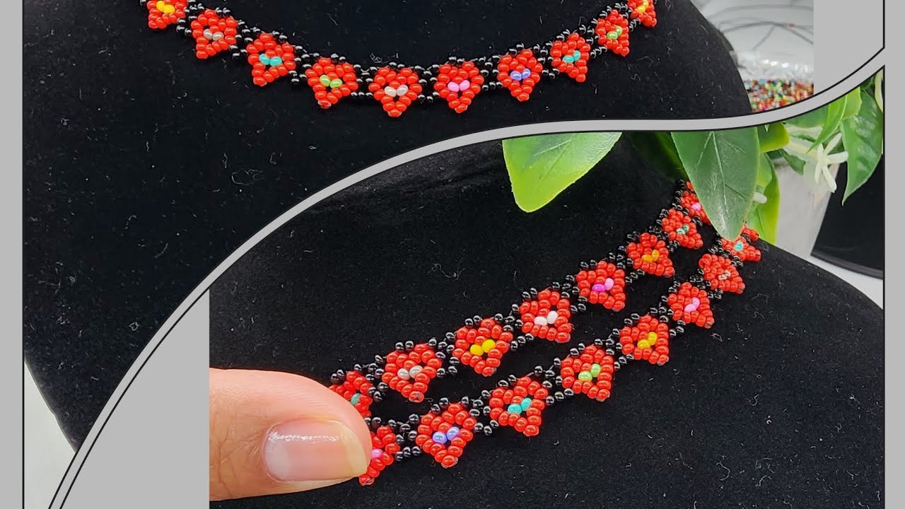 Collar con diseño de corazones ♥️.  Tutorial para principiantes