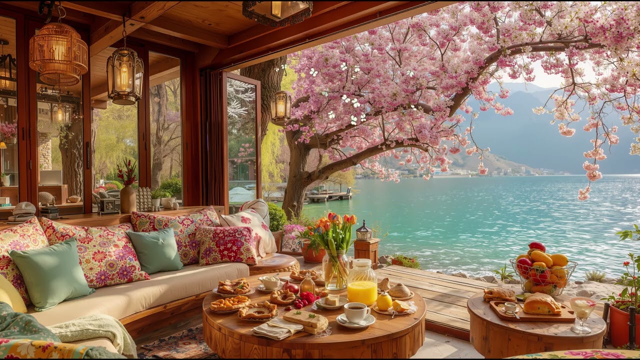 Cozy Lakeside Cafe Ambience 🎹🌿 Relaxing Piano Music & Cozy Cafe Ambience for Relax & Focus