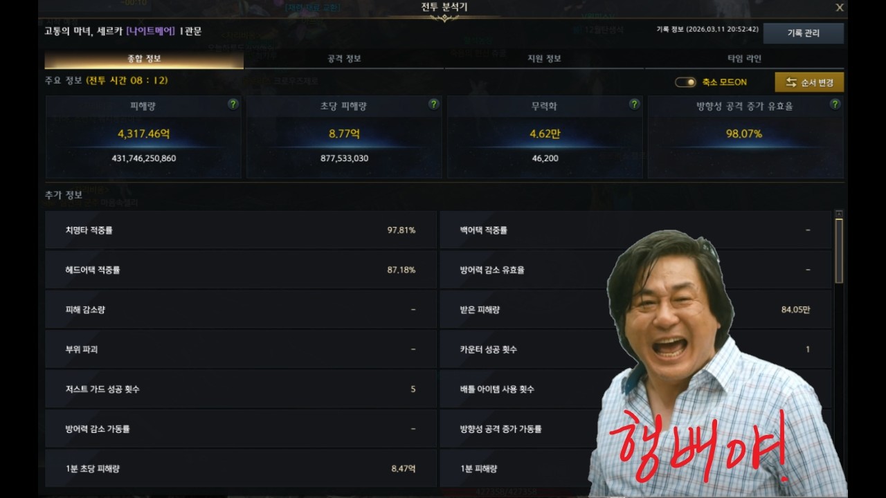 전투력 5278) 311 고기 워로드 나메 1관 dps 8.77