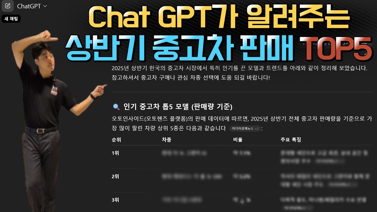 [중고차] Chat GPT가 알려주는 2025년 상반기 중고차 판매 TOP5!
