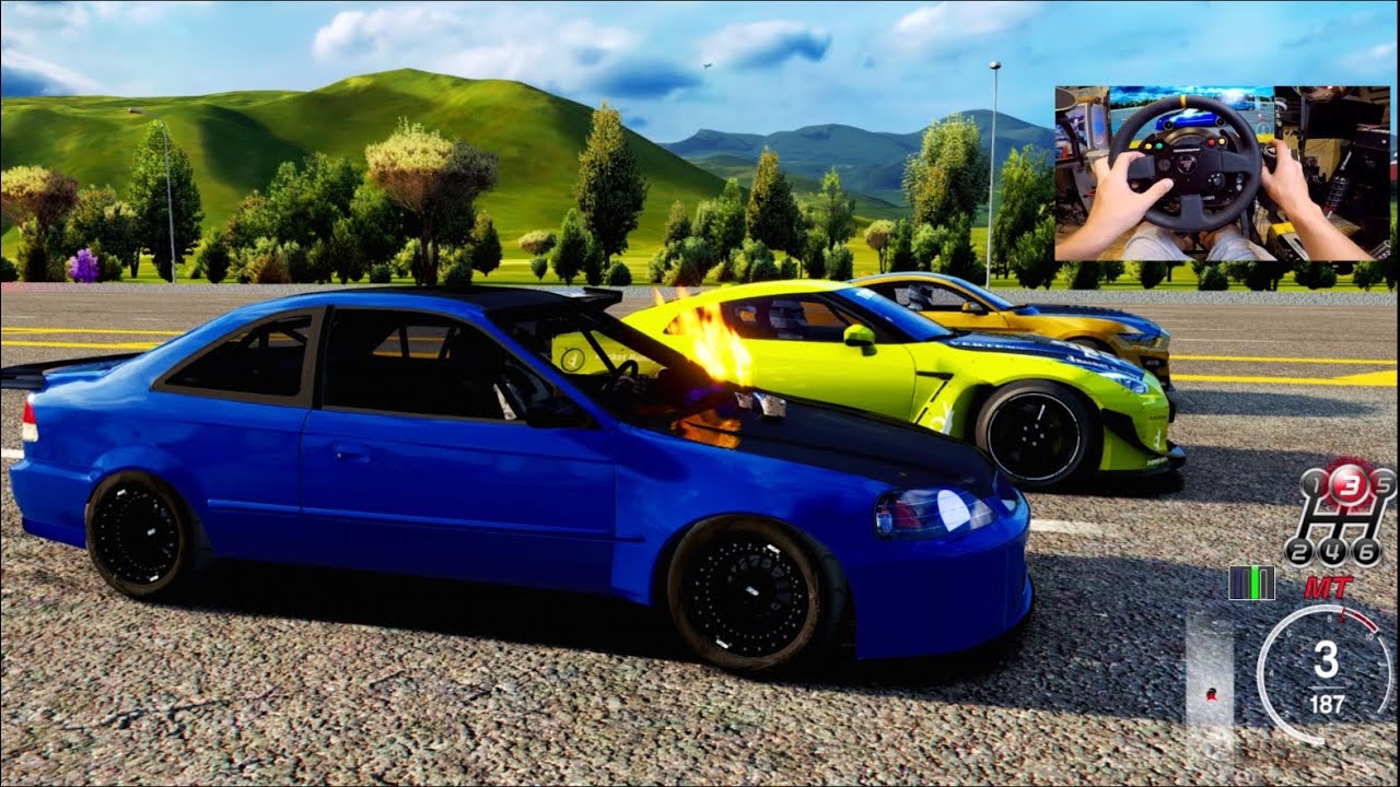 Controlling 3200hp AWD Turbo Civic DOWN 12 Lane HIGHWAY DRAG RACING Server!!