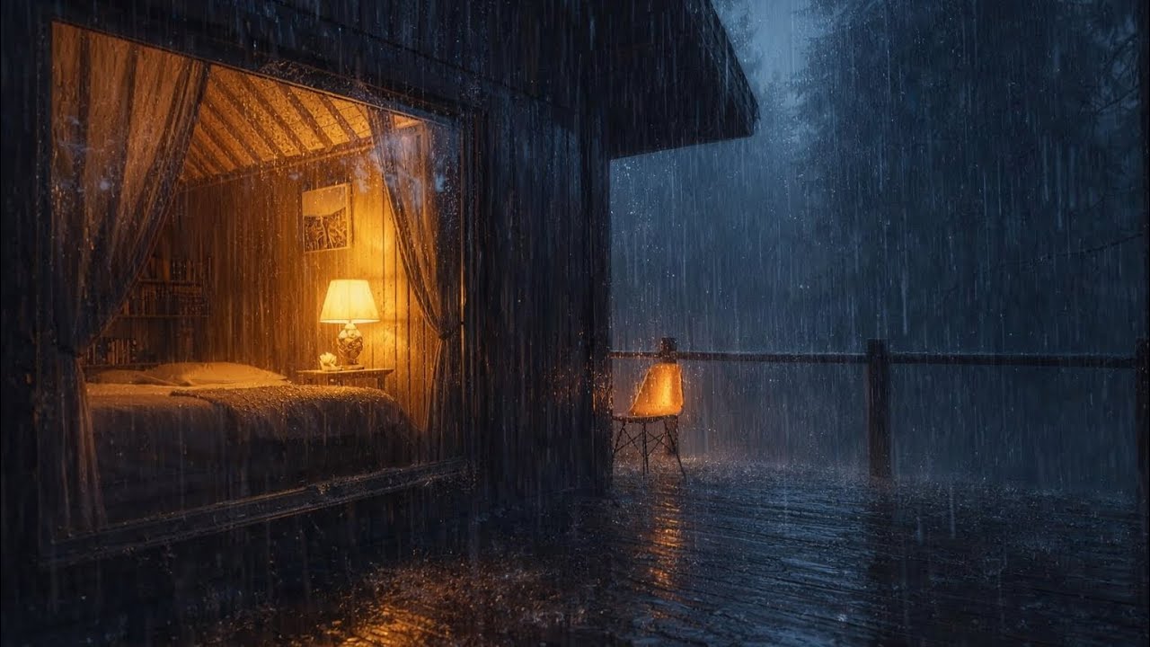 Gentle Rainy Night in Mountain Cabin – 1 Hour ASMR