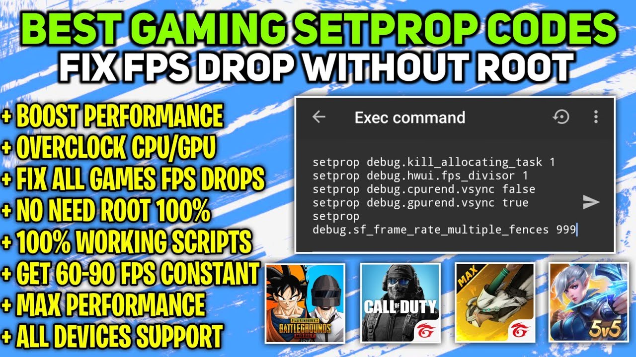 Best Gaming Setprop Codes No Root | Fix FPS Drop & Performance Without Root