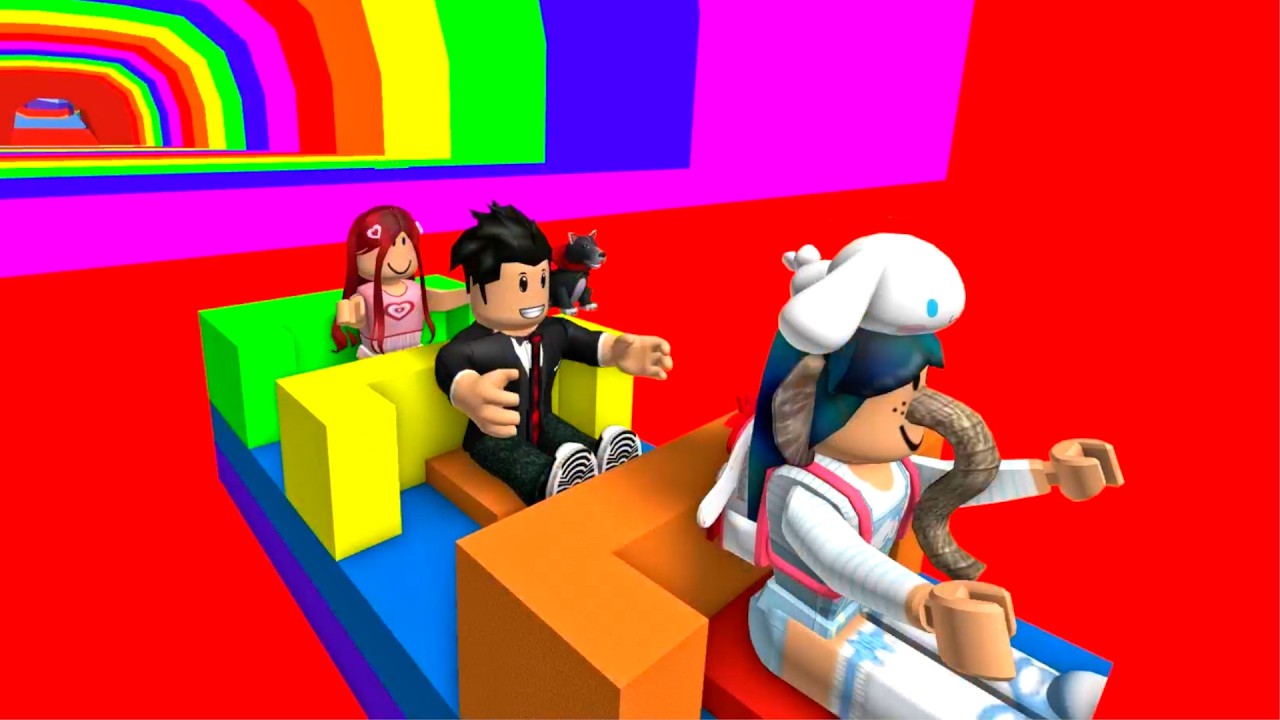 LOKIS NO TRENZINHO COLORIDO | Roblox - Ride Down a Rainbow Slide