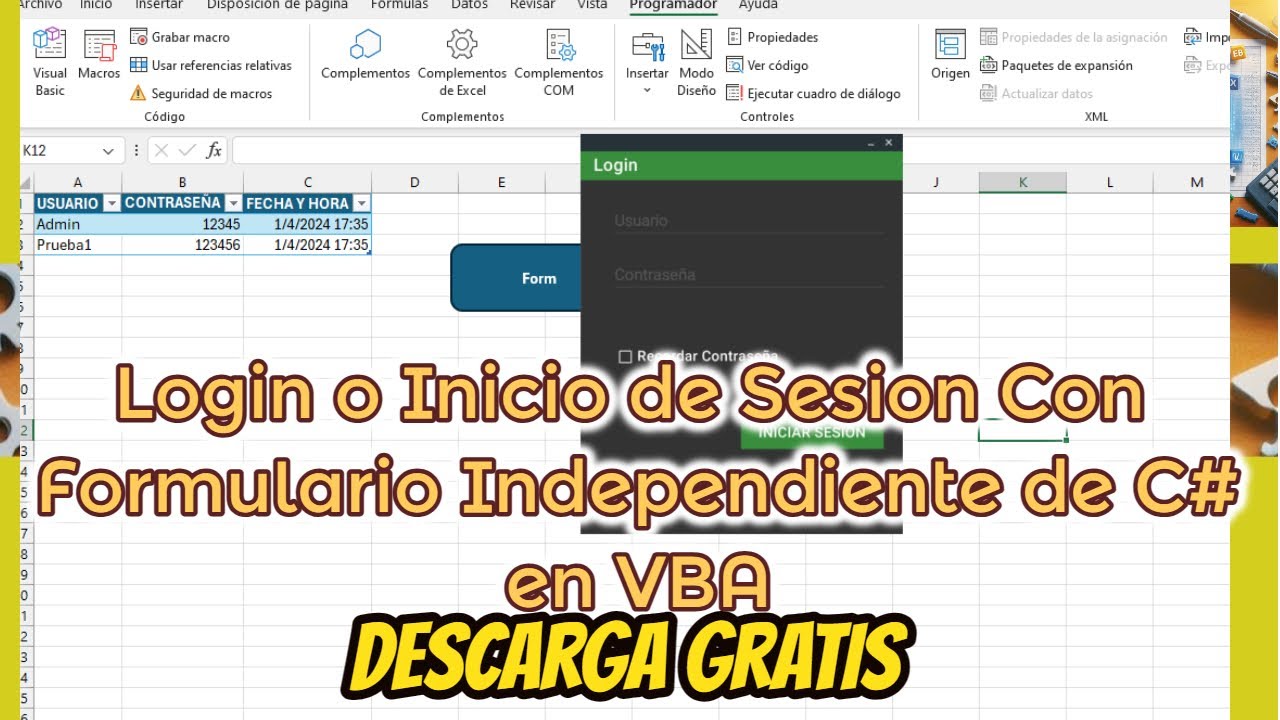 Login o Inicio de Sesion Con Formulario Independiente de C# en VBA - DESCARGA GRATIS