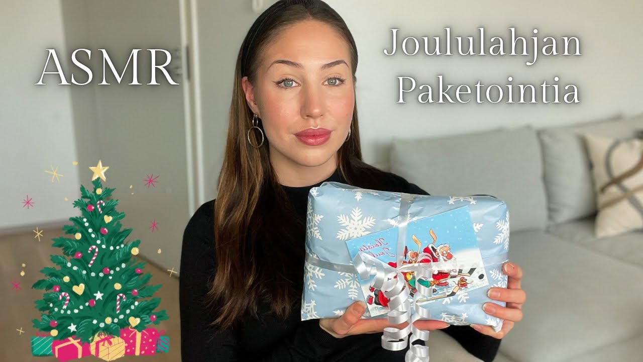 ASMR SUOMI - joululahjan paketointia 🎁💕 (wrapping paper & scissors sounds, tapping & talking)