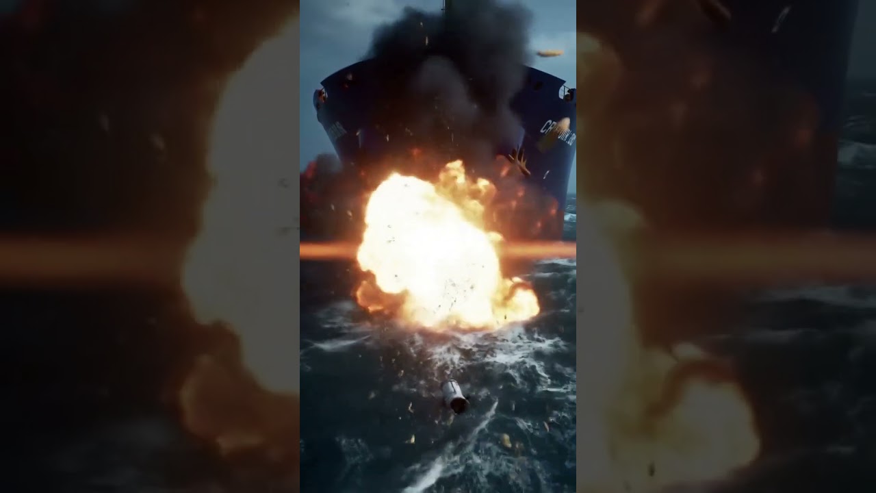 Massive Sea Mine Explodes in Front of a Cargo Ship! #explosion