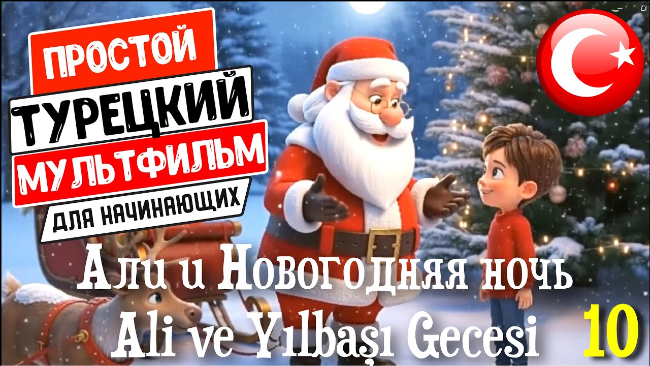 Простой турецкий мультфильм с переводом и субтитрами. Али и Новогодняя ночь. Истории для начинающих