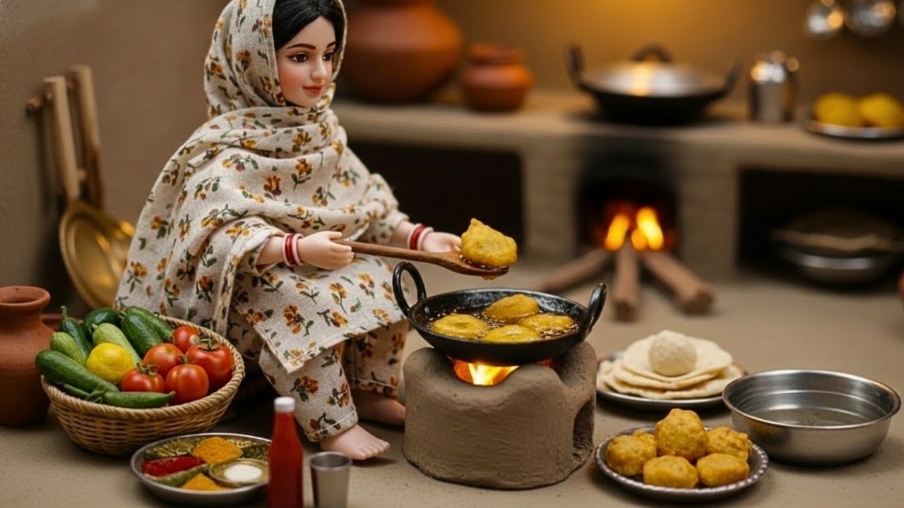 Rainy Day Pakora Cooking ASMR 🌧️ | Miniature Doll Cooking on Clay Chulha | Sabiha Miniature