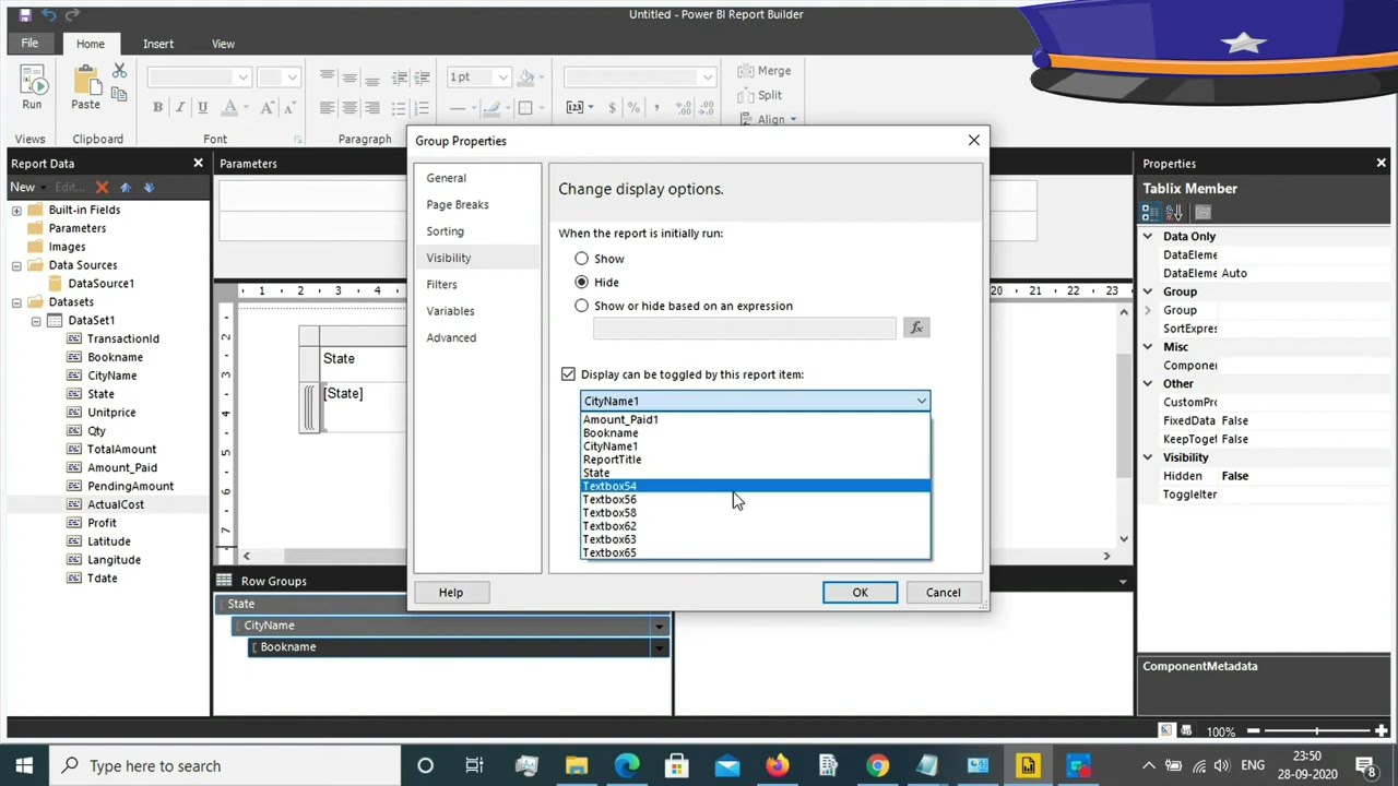 drilldown report in paginated report builder