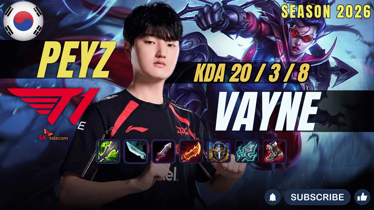T1 Peyz VAYNE vs EZREAL ADC - Patch 26.7 KR Ranked | lolrec