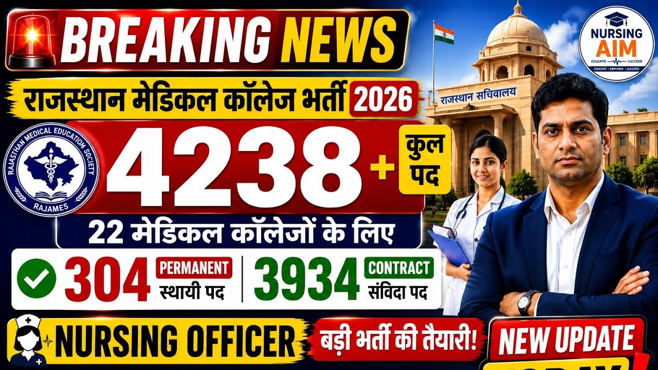 RAJMES Vacancy 2026 बंपर 4238 पदों पे Staff Nurse Pharmacist Lab ECG RT ward attend आवेदन शुरू 