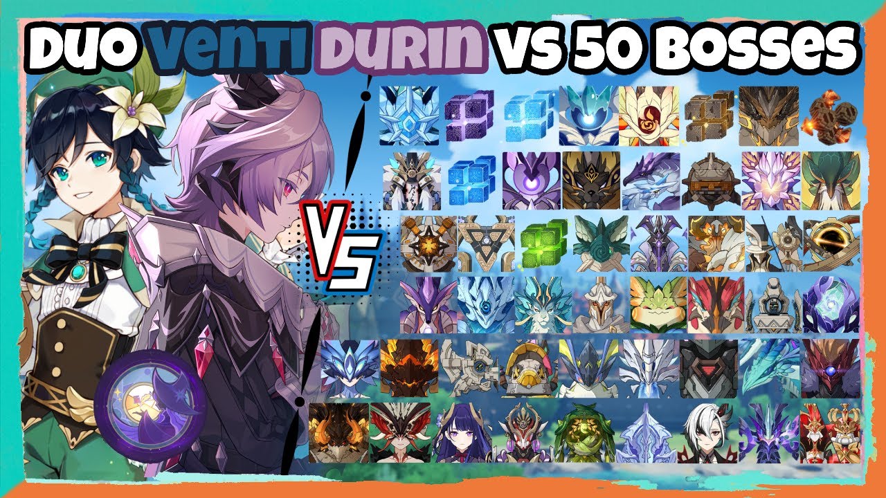 Duo Venti and Durin Hexerei vs 50 Bosses (WL 9) Without Food Buff | Genshin Impact