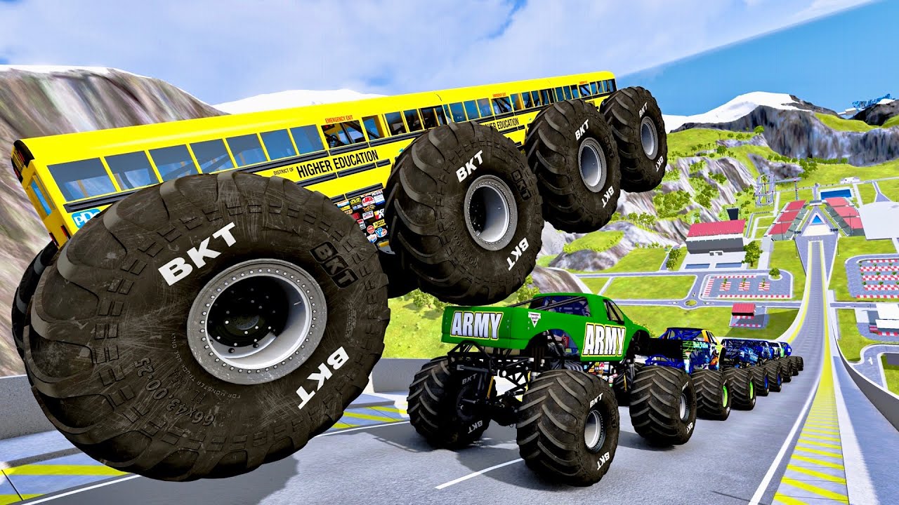 High Octane BeamNG Monster Truck Jumps Crushing Cars!