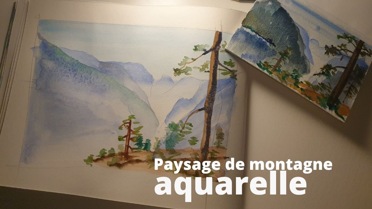 Aquarelle: paysage de montagne Yosemite national park peinture aquarelle