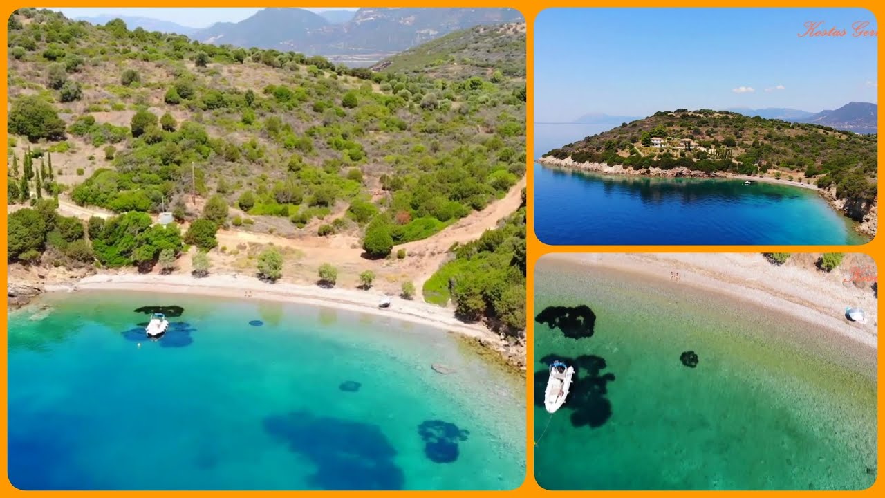 &Pi;&Alpha;&Rho;&Alpha;&Lambda;&Iota;&Alpha; &Alpha;&Sigma;&Pi;&Rho;&Alpha; &Chi;&Alpha;&Lambda;&Iota;&Kappa;&Iota;&Alpha; &Sigma;&Tau;A &Tau;&Rho;&Iota;&Zeta;&Omicron;&Nu;&Iota;&Alpha;, &Phi;&Omega;&Kappa;&Iota;&Delta;&Alpha; (DRONE). WHITE PEBBLES BEACH, TRIZONIA ISLAND, GREECE.