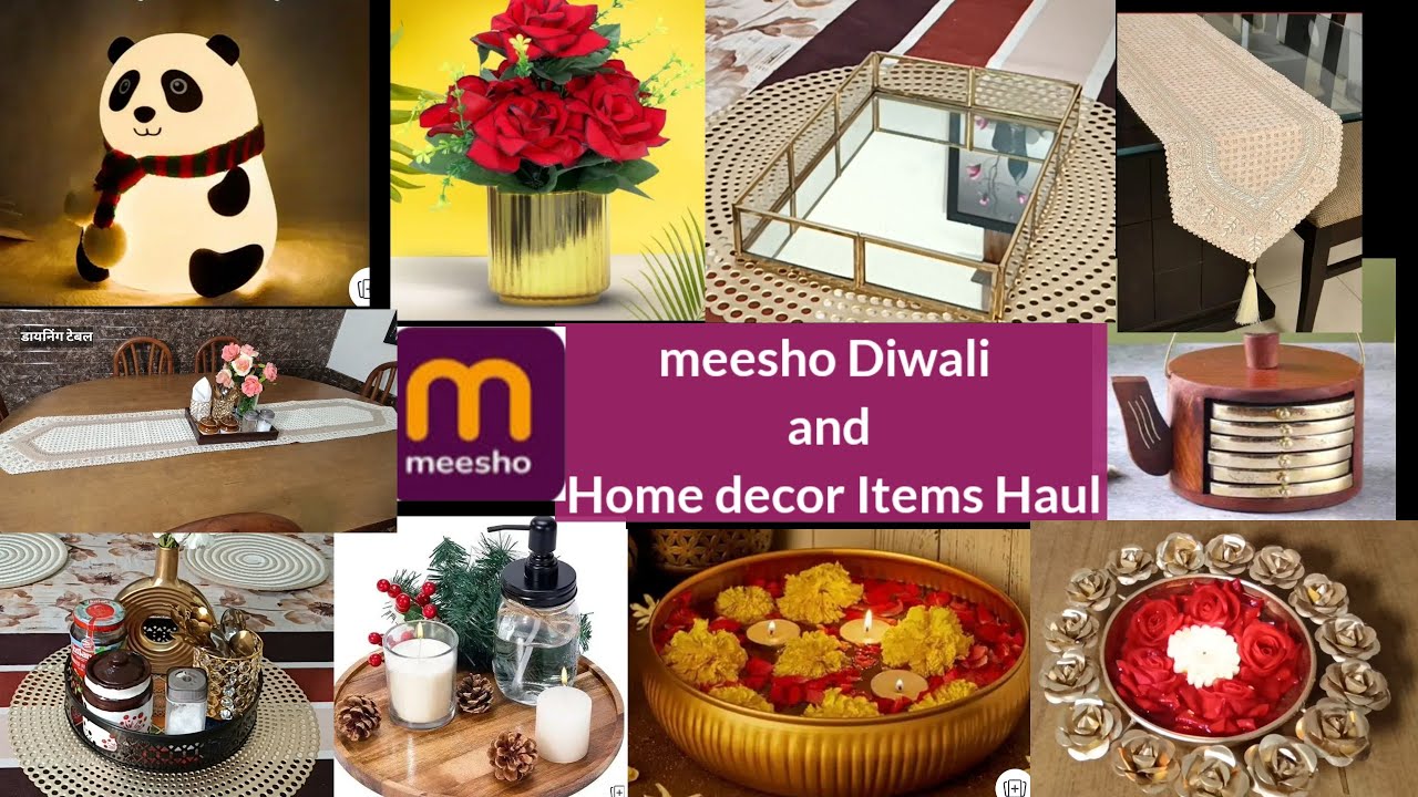 Meesho Diwal Decor Items Haul . Meesho Tray,Artificial Flavors,Table Runner,lamp, Plant,Urli bowl,