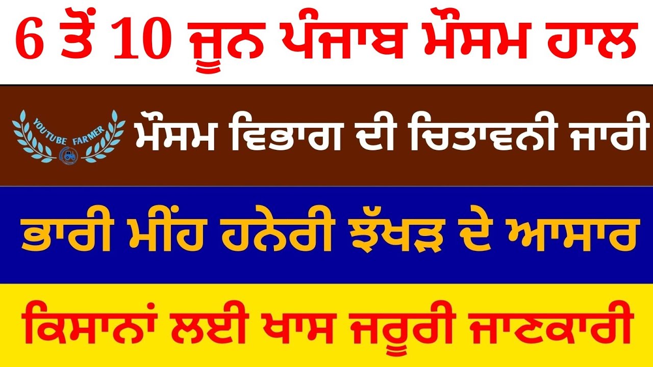 Weather punjab today // 6 ਤੋ 10 ਜੂਨ ਪੰਜਾਬ ਦਾ ਮੌਸਮ
