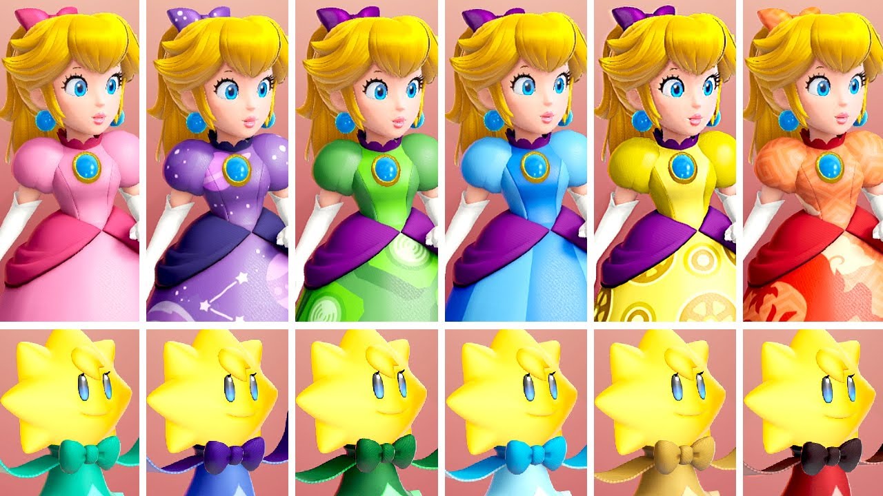 Princess Peach Showtime! - All Outfits (Dresses & Ribbons)