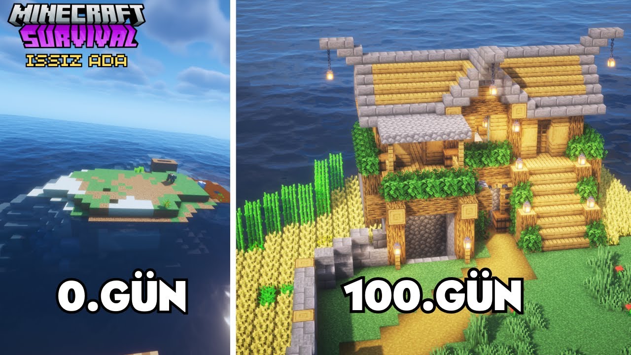 Minecraft ISSIZ ADA' DA  100 GÜN HAYATTA KALMAK galiba başardım!!