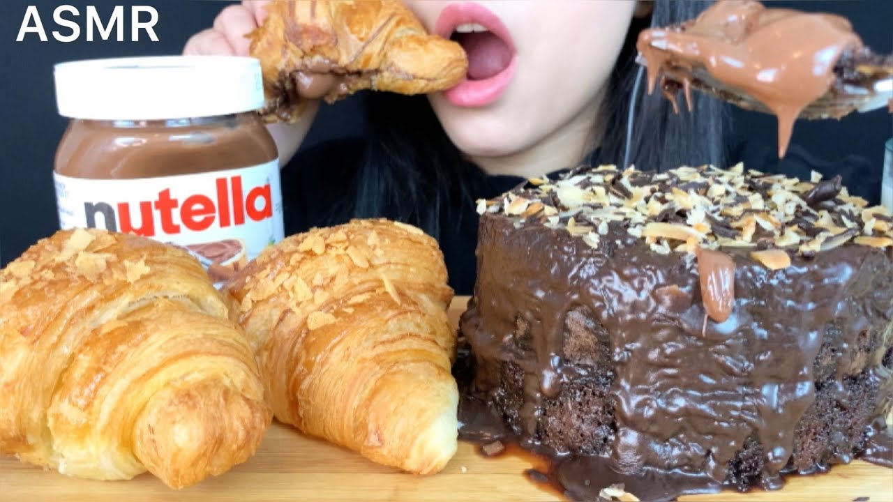ASMR Chocolate Cake + Croissants + Nutella *THANK YOU FOR 10K | Mukbang (Eating Sounds)
