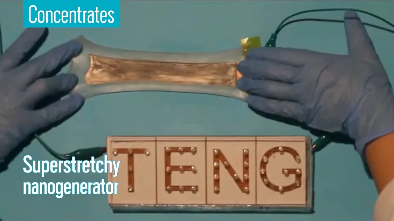 Liquid metal electrode makes superstretchy nanogenerator