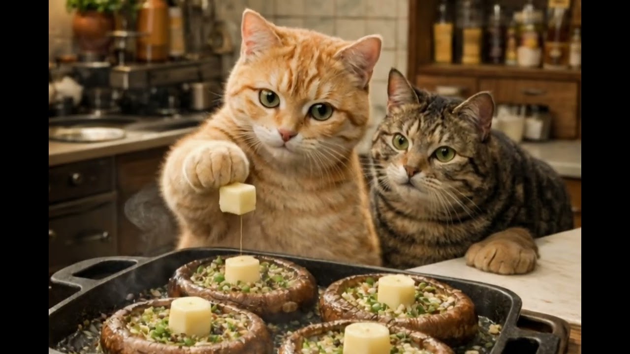 トラくんとこじろう#AI猫#猫料理#兄弟#椎茸ステーキ#Cat cooking
