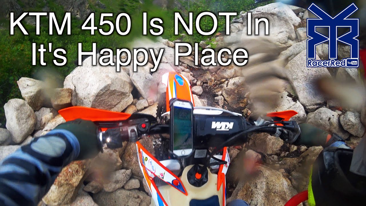 A KTM 450 In Tight Mountain Single Track - Slick, Rocky, and Steep