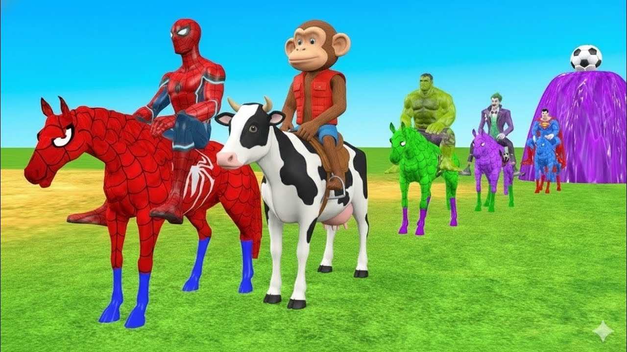 Long Slide Game With Cow Elephant Gorilla Hippopotamus Tiger - 3d Animal Game - Funny 3d Animals #43