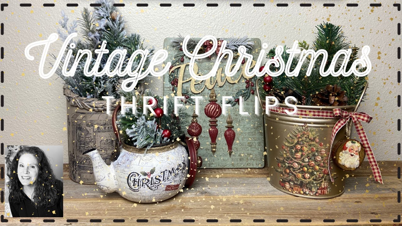 DIY Vintage Christmas Thrift Flips using IOD moulds, stencils, decoupage, transfers & IOD stamps.