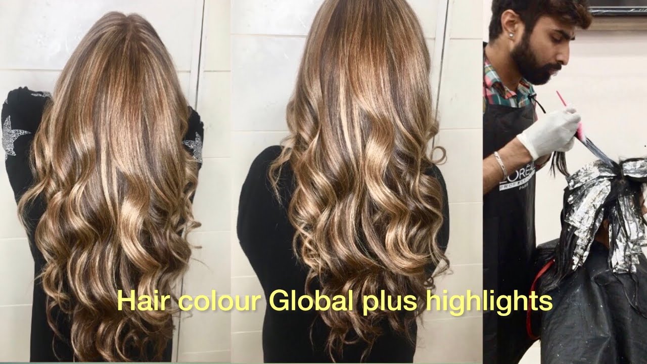 How to Golden Highlights Plus Global hair colour/Step by step/hair colouring /in Hindi 2022￼