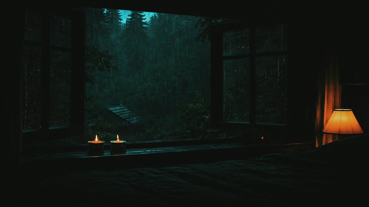 NO ADS 🔕Cozy Rain on Window at Night 🌧️ Forest Cabin Ambience for Deep Sleep & Relaxing