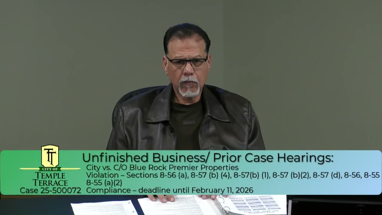 Temple Terrace Code Enforcement Board Meeting, February 11 2026
