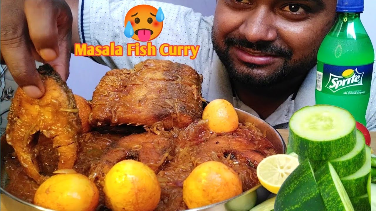 OH NO - Spicy Masala Fish Curry And Masala Egg Curry Eating l Big Fish Curry Eat l Anda Curry Eating