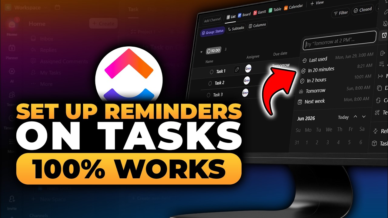 How To Set Up Reminders On Tasks in ClickUp (𝟮𝟬𝟮𝟲) | 100% WORKS | NO Yapping, To The Point & EASY