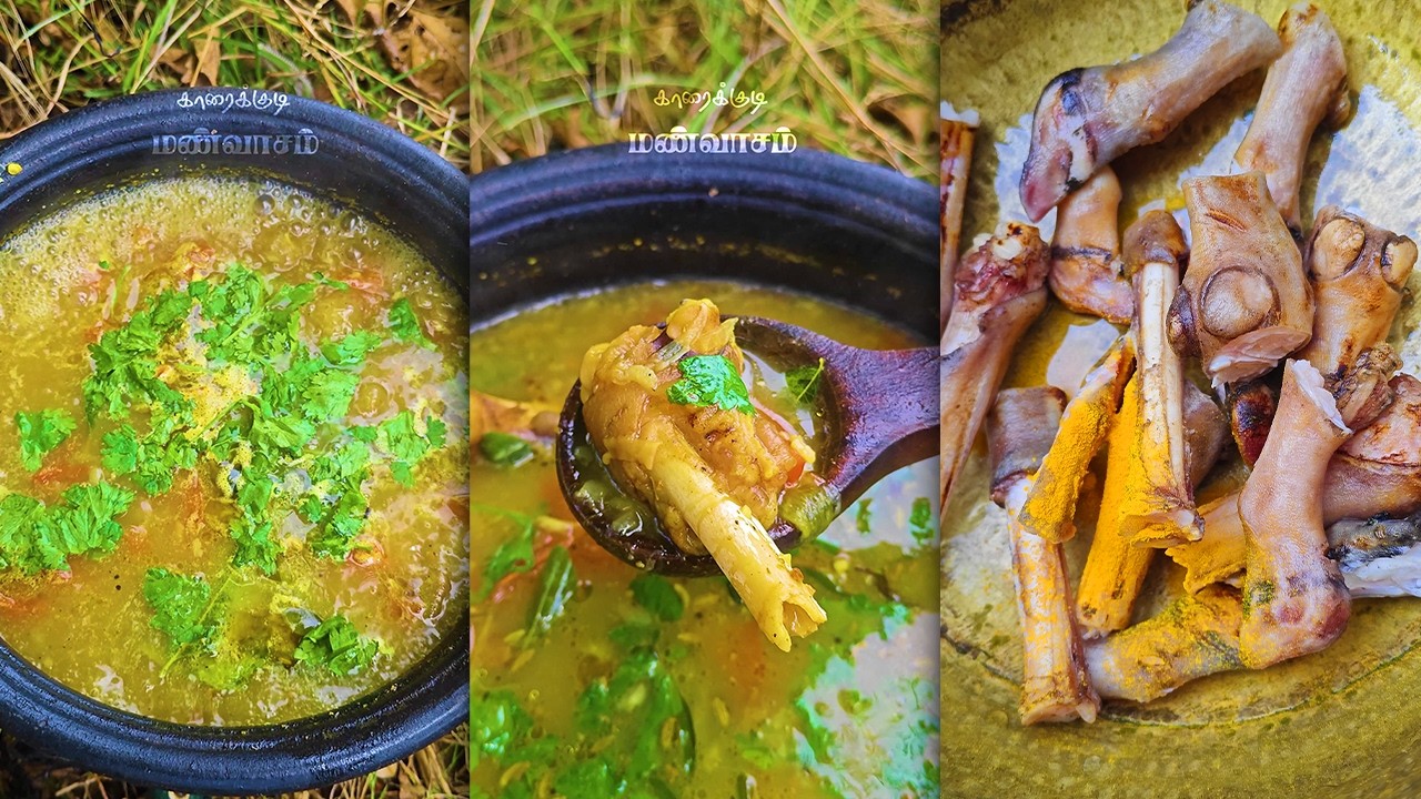 Attukaal Soup Recipe | Traditional South Indian Goat Leg Soup | Mutton Soup | Karaikudi Manvaasam