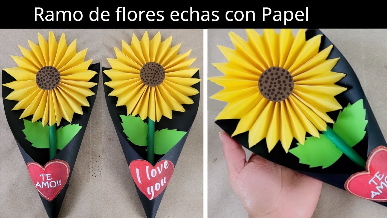 Ramo de flor amarilla con papel | Flores amarillas para el 14 de febrero | Manualidades de Lina