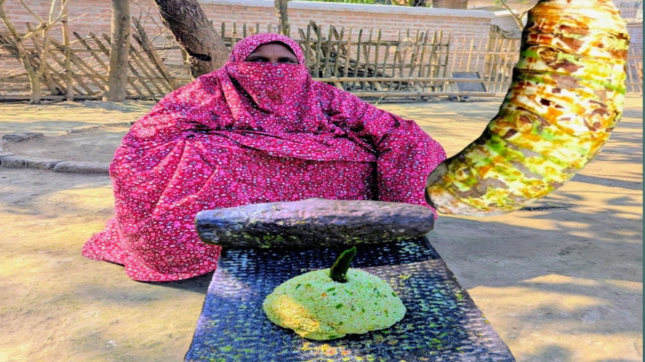 শিল পাঠায় বাটা মান কচু মাখা রেসিপি।