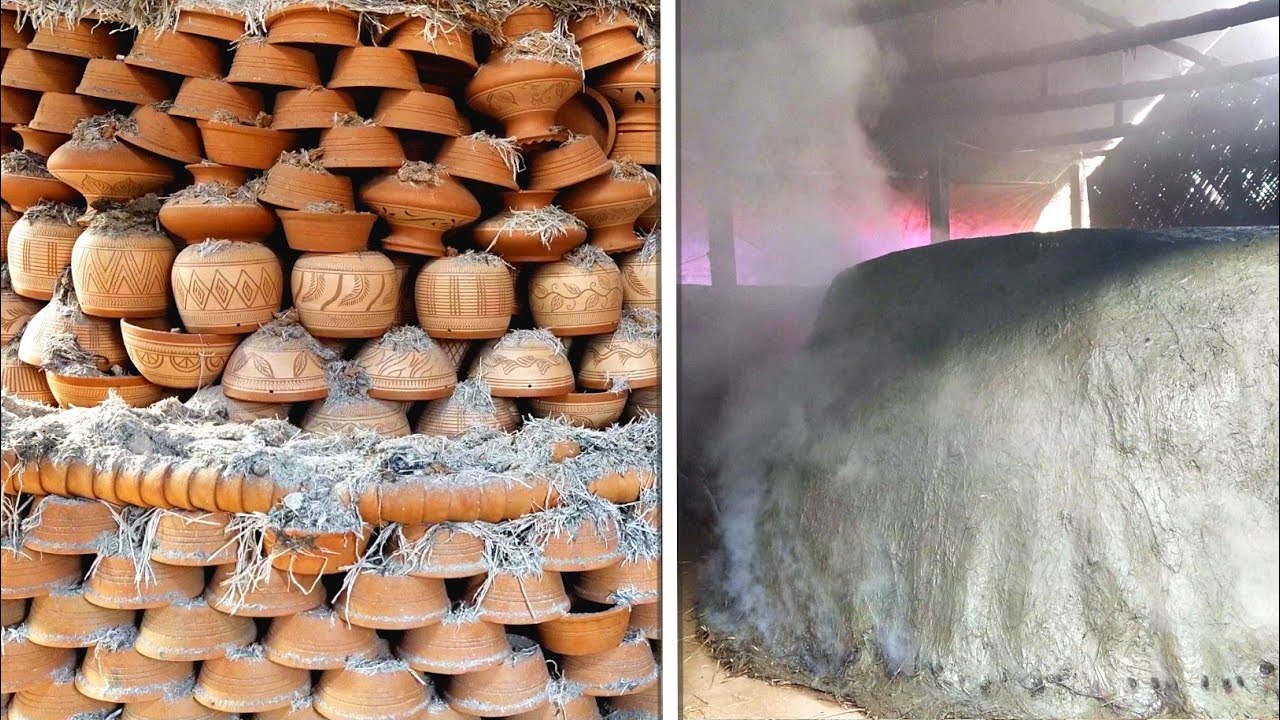 World largest pottery unique burner. Pottery products burning and packing with women.